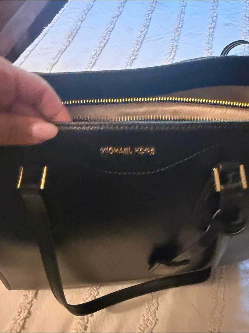Michael Kors Black Saffiano Leather Tote with Gold Accents